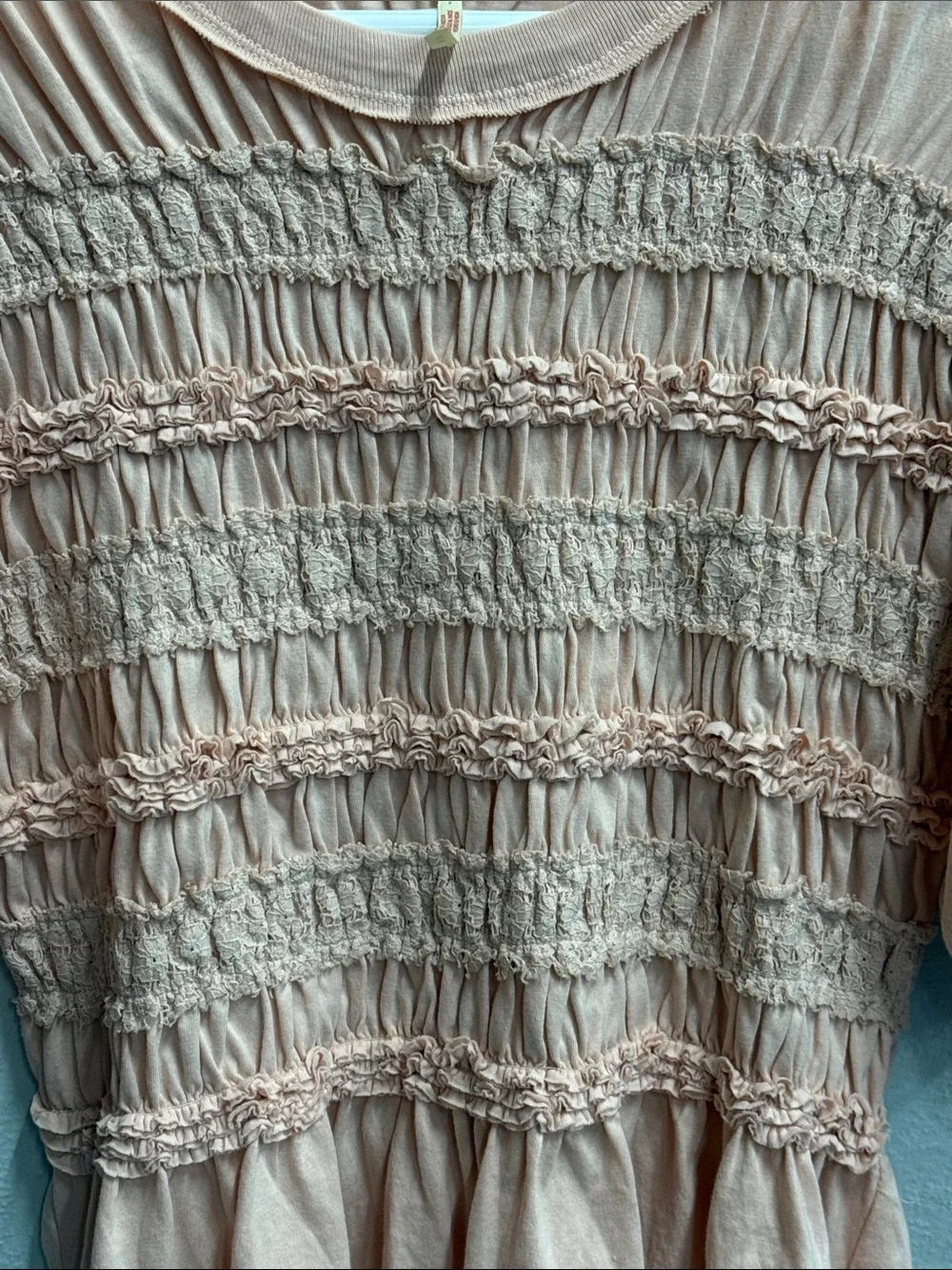 Free People Peach Smocked Peplum Puff Sleeve Top